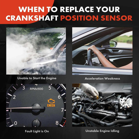 Crankshaft Position Sensor Replacement For Infiniti And Nissan 3.5L V6 Cars Fits FX35 G35 I35 M35 350Z And Altima 2002 To 2008 3.5L V6 Direct Fit OEM Quality Sensor For Reliable Timing And Smooth Starts. symptoms chart for engine start, acceleration, and idle issues