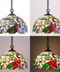 Cream Amber Hummingbird Stained Glass Lampshade Replacement 12 By 12 By 6 Inch With 1 5/8 Inch Fitter Opening, floral design