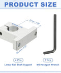 Aluminum 16 Millimeter ID Linear Rail Mounting Bracket Set for Slick Smooth Motion with M4 wrench, dimensions shown.