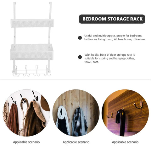 Super Heavy Duty Over The Door Storage Rack With Two Roomy Mesh Baskets And Eight Sturdy Metal Hooks Slick Double Tier Organizer with hooks and baskets.