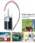 High Speed Permanent Magnet DC Motor 30W With Ball Bearings Runs Super Smooth And Quiet For Robotics DIY Projects CNC Accessories 12V 3500 RPM CW CCW Reversible long shaft gear drive system with black casing and wires.