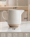 13oz Creamer With Handle Ceramic Pitcher For Coffee, Milk, Syrup And Sauce, Multipurpose Stoneware Jug, White, side view