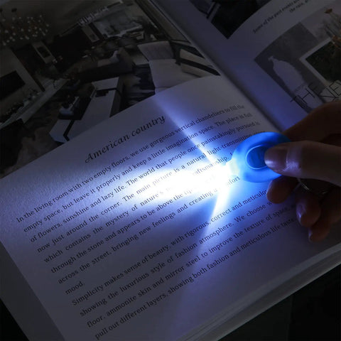 Mini Keychain LED Flashlight Set For Nurses With White Beam And Multicolor Options 42 Pack illuminating a book page