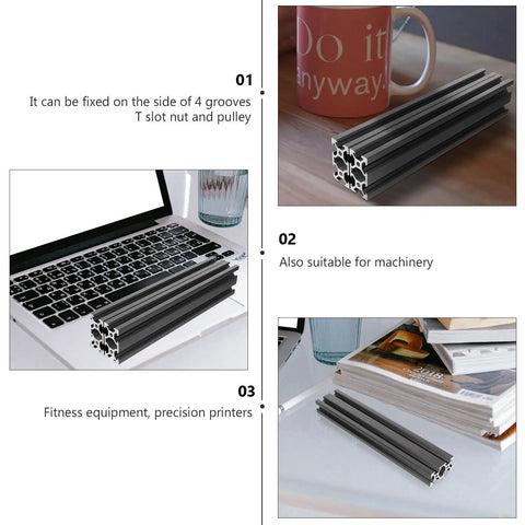 Two Pack Black Aluminum Linear Rail Extrusion Guide With Anodized Finish on desk and laptop for CNC machines