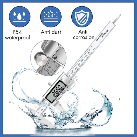 Handy Digital Caliper Measuring Tool With Large LCD Screen 6 Inch 150mm Stainless Steel Vernier caliper in water splash