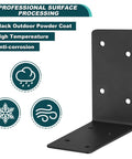 Corner braces, front view, 20-pack black steel L brackets for wood, 4x4x2 in, heavy-duty 2mm, 90-degree.