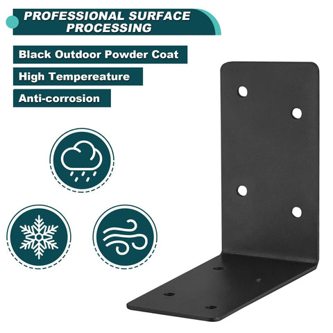 Corner braces, front view, 20-pack black steel L brackets for wood, 4x4x2 in, heavy-duty 2mm, 90-degree.