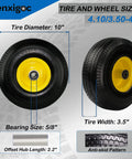 10 Inch Solid Tire And Wheel For Hand Trucks Garden Wagons Carts And Dollies, 4.10/3.50-4 Size, showing key features.