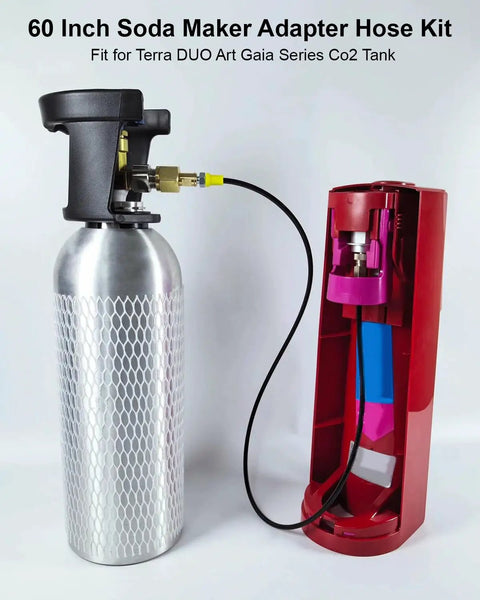 60 Inch Soda Maker Adapter Hose Kit For Terra Duo Art Gaia Series CO2 Tank Adapter, Beefy Brass Stainless Steel Hose With Steel Braided Layer, High-Pressure Up To 3500 PSI, connected to soda maker and CO2 tank