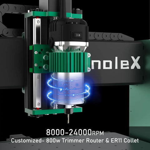 CNC Router Machine 4030-Evo Ultra 2 With All Metal XYZ Axes and 800W Trim Router in action, showing dual steel linear guides.