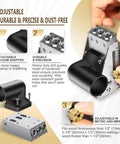 Pocket Hole Jig Kit For Precision Woodworking With Detachable Vacuum Adapter Pro Grade Metal Pocket Screw System Titanium Drill Bits Three Pack At Three Eighths Inch Ultra Sharp And Durable Fits Wood Thickness From One Half Inch To Three And One Eighth showing adjustable features and detachable vacuum adapter.