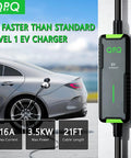 Portable Level One And Two EV Charger With 16 Amp Muscle And A Tough 21 Foot Cord Made For Every J1772 Electric Model charging a car.