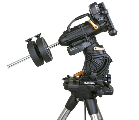 Pro Grade Computerized German Equatorial Mount and Tripod for Serious Stargazing with NexStar Controller, side view.