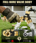 Heavy Duty Garden Hose Splitter 2 Way With Metal Body And Aluminum Build TPR Coated For Tough Outdoor Use UV Resistant Water Splitter No Fuss Easy Install Built To Last For Lawn And Garden Tasks, 0.47in full-bore body