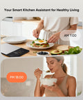 Smart Nutrition Scale With LED Display And App Tracking shown with meal prepping for calorie and macro tracking at home