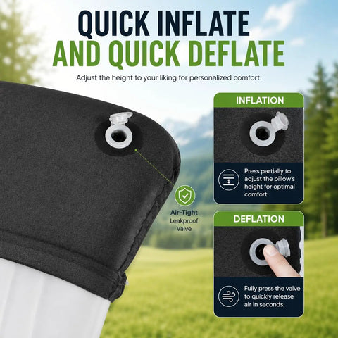 Inflatable Camping Pillow With Removable Washable Cover For Backpacking Ultralight Air Pillow with inflation valve close-up