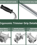 Two Pack Ergonomic Trimmer Handle Set With Bracket Clamp For Aluminum Lawn Trimmers, details of handle and clamps.