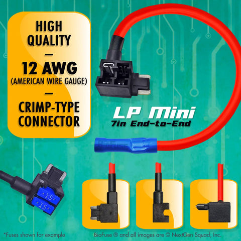 Premium Automotive Low Profile Mini Blade Fuse Assortment Kit With Slick Add A Circuit Tap Holders And Sturdy Puller, 20 Piece Road Ready Set For Cars And Trucks includes a 12 AWG crimp-type connector and wiring.