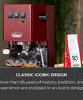 Classic Pro Espresso Machine 1.3L Cherry Red For Home Baristas With Pro Grade 9 Bar Extraction 58mm Commercial Portafilter Three Way Valve Heavy Duty Steam Wand Made In Italy