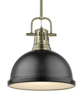 3604 L AB BLK Duncan Pendant Light in Aged Brass with Matte Black Shade, 14 Inch Ceiling Fixture, Frosted Glass Diffuser, Industrial Modern Design