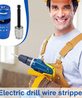 Premium Cord Drill Wire Stripper And Cable Sheathing Crimper Tool For Electrical Pros Portable Handheld Stripping Device in use.