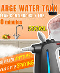 Top Shelf Handheld Steam Cleaner For Complete Home Care, showing 550ML water tank in use, ideal for kitchens and bathrooms.