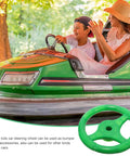 Kids Steering Wheel Toy For Outdoor Playsets And Swings, green plastic wheel shown in toy car with children playing