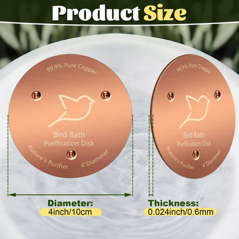 2 Pack Copper Bird Bath Disks With Triple Point Support, 1mm Thick Pure Copper Water Cleaner For Outdoor Bird Baths shown