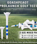 Two Size Golf Tees Pack 115 Count Featuring Four Prong Low Resistance Design with 3-1/4" and 1-1/2" Durable White Plastic Tees