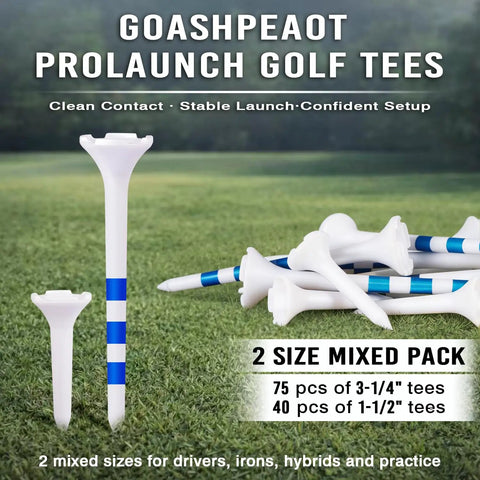 Two Size Golf Tees Pack 115 Count Featuring Four Prong Low Resistance Design with 3-1/4" and 1-1/2" Durable White Plastic Tees