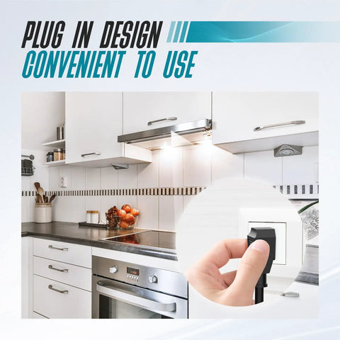 Kitchen with Plug In Ready Range Hood Power Cord Kit For Easy Hardwire-To-Plug Conversion in use, hand plugging cord