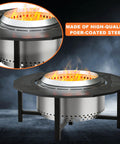40 Inch Fire Pit Surround Tabletop with Cover for Bonfire and Ranger Pits Built to Last in Powder Coated Steel, close-up view.