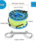 Finger Reel Diving Gear With Aluminum Reel And 100 Ft High Visibility Line Double Ended Bolt Snap Clip Lightweight Corrosion Resistant Scuba Reel For Underwater Spearfishing Blue with dimensions