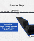 Top Shelf Black Foam Closure Strips For Metal Roofs 3 Ft Long With 9 Inch Rib Spacing, dimensions showing profile and width.