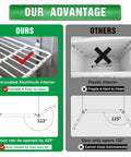 Comparison of heavy duty fifty four inch commercial reach in upright refrigerator's aluminum interior vs plastic, showcasing easy cleaning.