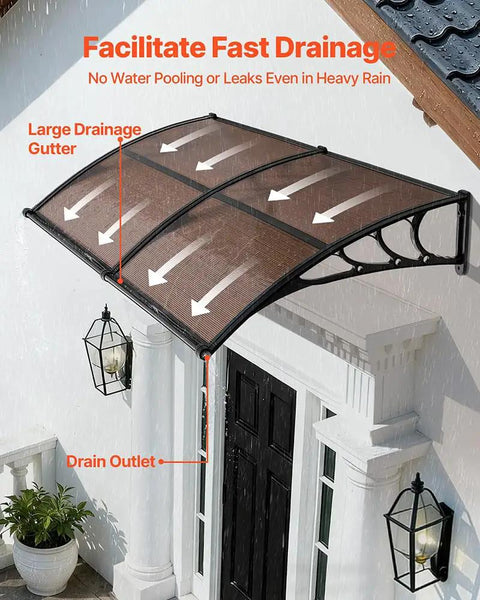 Door Entrance Awning 38 By 78 Inches Exterior Canopy With Drainage And ABS Bracket Polycarbonate Cover For Patio Door Sun UV Rain And Snow Protection No Fuss Brown