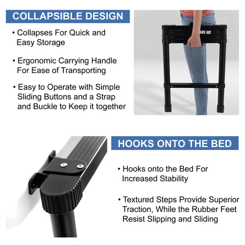 RV Telescoping Bunk Bed Ladder With Mounting Brackets Lightweight Aluminum Collapsible Construction 60 Inch Reach 300 LB Capacity No Fuss Fold And Stow For Campers folded with carry handle and bed hook