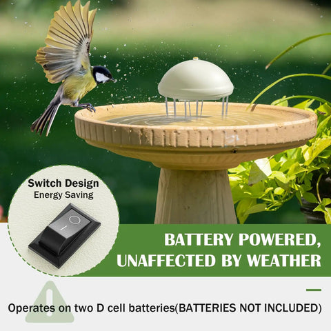 Bird Bath Water Circulator Pump For Outdoor Use, Battery Powered Water Agitator With Quiet, Energy Saving Switch on bird bath