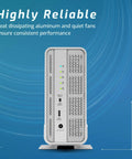 Close-up of Tough Aluminum Four Slot Nvme M.2 Ssd Enclosure with USB4 ports and LED indicators for performance monitoring.