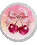 4 Piece Round Drawer Pulls And Cabinet Knobs Set For Cabinets And Drawers In Pink Cherry Bow Pattern Colorful Closet Door Hardware