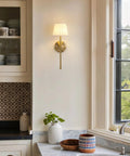 Legit Dope Gold Cordless Wall Sconces Set Of Two With Soft Beige Fabric And Warm Led Lighting Featuring Stepless Dimming And Handy Remote for ambient kitchen lighting.