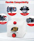 Image of 4 Quart Poly Power Unit Reservoir For Hydraulic Systems Polyethylene Flat Bottom Utility Fluid Tank with compatibility features.