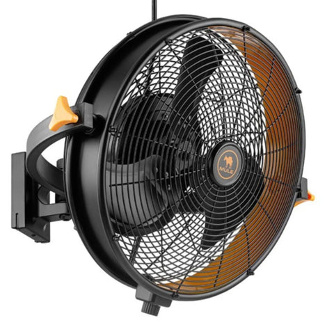 18-Inch Garage Wall Mount Fan With Beast-Mode 5400 CFM Wet-Rated Airflow, matte black finish, shown with 120-degree swivel