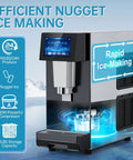 Rugged Commercial Nugget Ice Maker Slings 100 Lbs Of Smooth Chewable Pellets Daily With 12 Lb Storage Tub featuring rapid ice-making process.