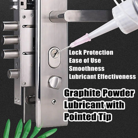 Graphite Powder Lubricant For Locks Hinges And Tools One Ounce applied to a lock with pointed tip tube
