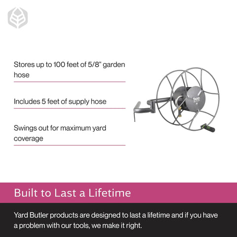 Wall Mounted Swivel Hose Reel With 180 Degree Swivel, 100 Foot Hose, Leakproof Storage, Durable Powder Coated Steel, Rust Resistant