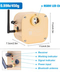 Starlight Fiber Optic Headliner Kit RGBW LED light component with Bluetooth antenna, labeled dimensions and indicators