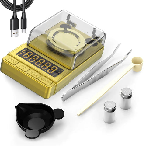 Gold Precision Milligram Scale 100G Capacity With 0.001G Readability, Digital Mg Powder Scale, accessories, USB cable, calibration weight