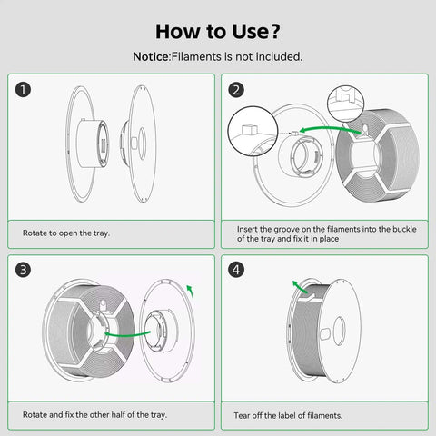 Detachable Filament Spool Holder for Bambu Lab 3D Printers A1 and A1 Mini assembly guide with step-by-step usage instructions.