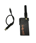 Turn Your Android Phone Into A Modern Ham Radio Transceiver With SA818 RF Module Pre Installed, 3D Printed Case, PTT Function, 2.0e UHF Version, And Updatable ESP32 Firmware For Seamless Mobile Amateur Radio; kv4p HT device with antenna and USB-C cable on white background.